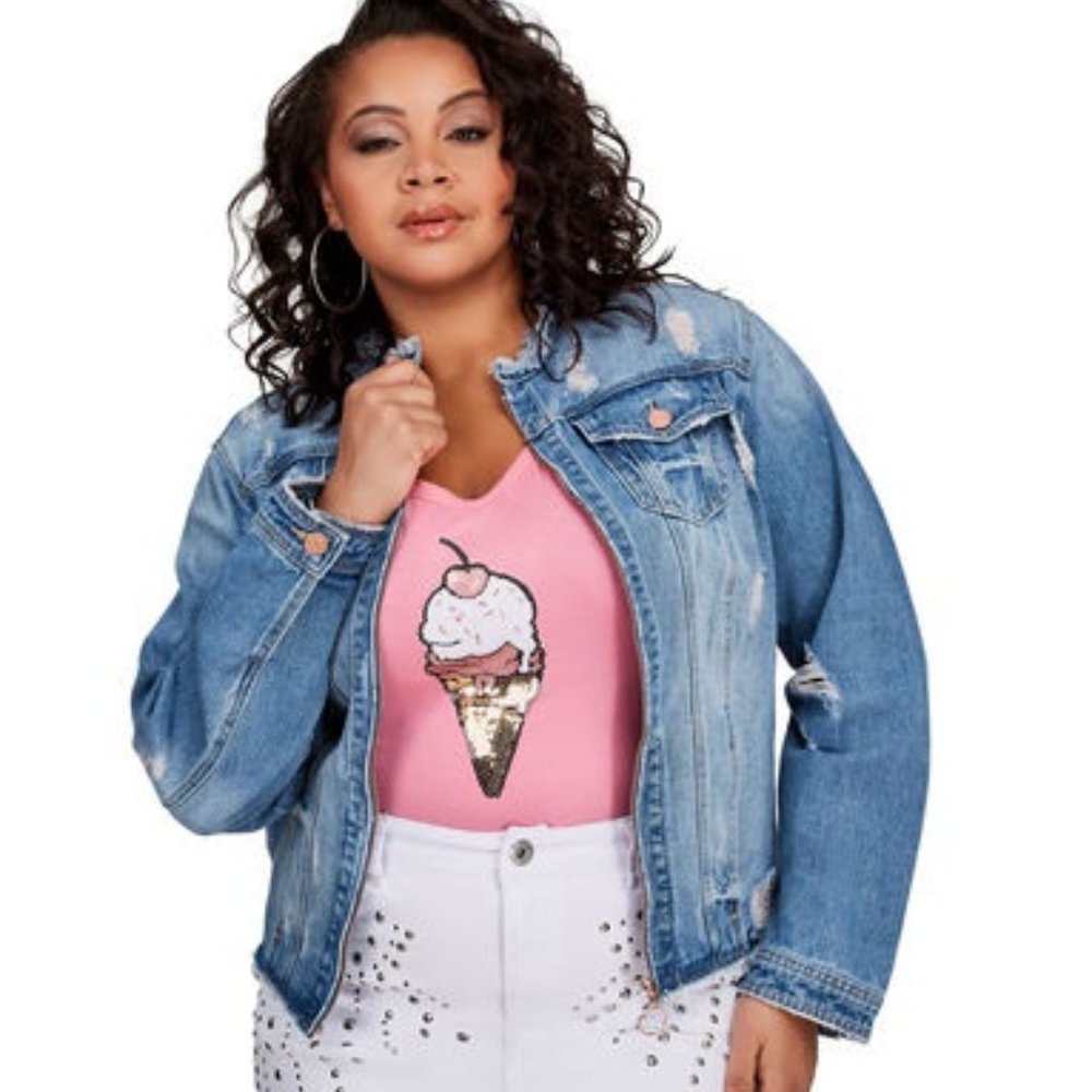 Ashley Stewart Jean Jacket Frayed Denim (26) NWT